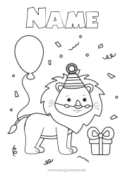 Free colouring Birthday Lion Animal Easy colouring pages Wild animals of Africa