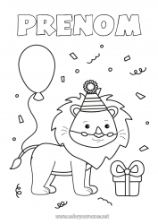 Coloriage gratuit Anniversaire Lion Animal Coloriages faciles Animaux sauvages d'Afrique