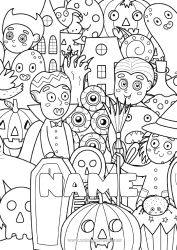 Free colouring Vampire Cemetery Ghost Monster Pumpkin Skeleton Witch Halloween Haunted manor Eye
