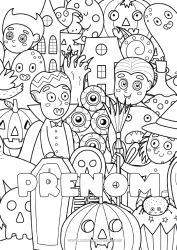 Dessin gratuit Vampire Cimetière Fantôme Monstre Citrouille Squelette Sorcière Halloween Manoir hanté Oeil