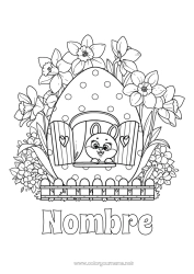 Colorear para personalizar Lindo Conejo Animales Huevos de Pascua Narcisos Gran huevo de pascua Casa Animales del bosque Ventanas