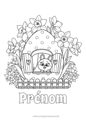 Dessin gratuit Mignon Lapin Animal Oeufs de Pâques Jonquilles Gros oeuf de Pâques Maison Animaux de la forêt Fenêtre