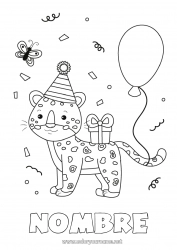 Colorear gratis Cumpleaños Jaguar Globos Animales Dibujos intermedios para colorear Animales salvajes de África