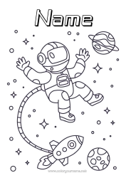 Free colouring Rocket Space Planets and solar system Intermediate colouring sheets Earth Astronaut Astronomy Aerial vehicles Exploration professions