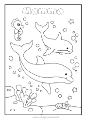 Fargeleggingssiden for barn Hav Dyr Delfin Hippocampus Marin eller akvatisk dyr