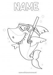 Free drawing Sport Animal Intermediate coloring pages Shark Marine or aquatic animals Diving Nautical sports
