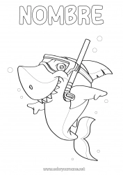 Dibujo libre Sport Animales Dibujos intermedios para colorear Tiburón Animales marinos o acuáticos Buceo, zambullida Deportes náuticos