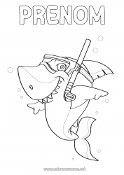 Coloriage gratuit Animal Coloriages intermédiaires Requin Animaux marins ou aquatique Plongée Sports nautiques