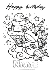 Colouring to customise Cake Birthday Cute Unicorn Fairy Cake Complex Colouring Pages Happy Birthday Message Dragons, Unicorns, And Fantastical Creatures