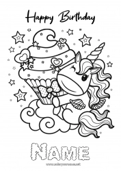 Free coloring Cake Birthday Kawaii Unicorn Complex coloring pages Happy Birthday (English) Message Dragons, unicorns and fantastic animals