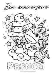 Coloriage à personnaliser Gâteau Anniversaire Kawaii Licorne Coloriages complexes Joyeux anniversaire (français) Message Dragons, licornes et animaux fantastiques