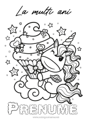 Desen liber de colorat Tort Aniversare Drăguț Unicornă Brioșă Desene de colorat complexe La mulți ani! Dragoni, unicorni și animale fantastice