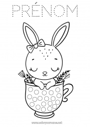 Coloriage gratuit Tasse Lapin Activités enfants Animal Pâques Marqueurs à points Boisson Animaux de la forêt