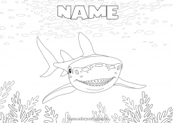 Free coloring Sea Shark Marine or aquatic animals