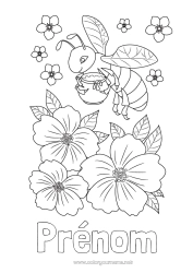 Coloriage gratuit Fleurs Animal Abeille Coloriages intermédiaires Insectes Hibiscus