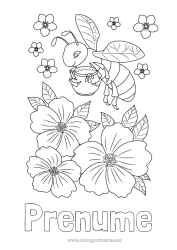 Pagină de colorat gratuită Flori Animal Albină Colorează intermediare Insecte Hibiscus Miere