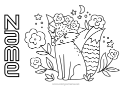 Free colouring Flowers Fox Animal Forest animals