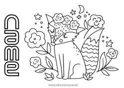 Free coloring Flowers Fox Animal Forest animals