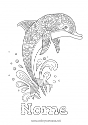 Desenho para personalizar Mandala Mar Animal Golfinho Colorações Intermediárias Animais marinhos ou aquáticos