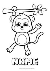 Free colouring Cute Animal Monkey Easy colouring pages Wild animals of Africa