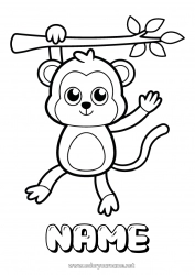 Free coloring Cute Animal Monkey Easy coloring pages Wild animals of Africa