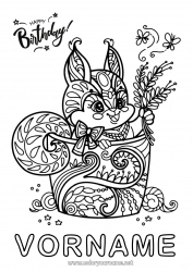 Kostenlose Zeichnung Geburtstag Mandala Eichhörnchen Komplexe Ausmalbilder Alles Gute zum Geburtstag (Französisch) Nachricht Waldtiere