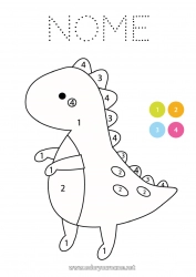 Desenho grátis Dinossauros Colorir por números Atividades para Crianças Animal