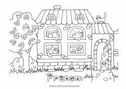 Coloriage gratuit Chat Kawaii Animal Maison Chiens et chats