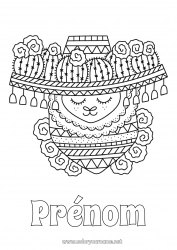 Coloriage à personnaliser Animal Lama Pérou Autres animaux du monde Sombrero