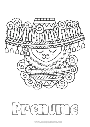 Pagină de colorat personalizată Animal Lama Peru Alte animale din lume Sombrero