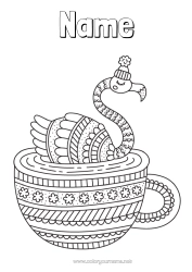 Free colouring Winter Mandala Bird Mug Animal Drink Pink flamingo Birds and flying mammals