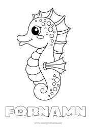 Gratis färgläggning Sommar Djur Hippocampus Lätta målarbilder Marina djur eller vattenlevande djur