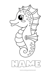 Free colouring Summer Animal Seahorse Easy colouring pages Marine or aquatic animals