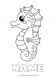 Free coloring Summer Animal Seahorse Easy coloring pages Marine or aquatic animals