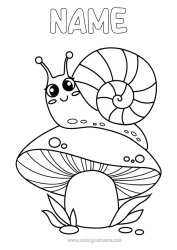 Free colouring Cute Autumn Animal Mushroom Snail