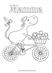 Pagina da colorare per bambini Veicoli Animale Mucca Disegni intermedi Bicicletta Animali da fattoria Veicoli a due ruote