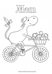 Child coloring page Vehicles Animal Cow Intermediate coloring pages Bike Farm animals Two-wheeled vehicles