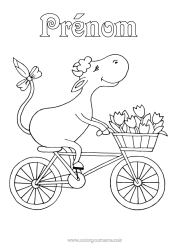 Dessin gratuit Véhicules Animal Vache Coloriages intermédiaires Vélo Animaux de la ferme Véhicules à deux roues