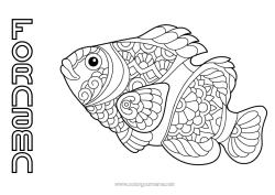 Gratis färgläggning Mandala Djur Fisk Aprilskämt Marina djur eller vattenlevande djur