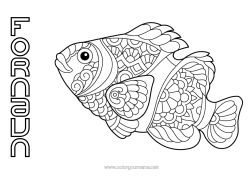 Gratis farvelægning Mandala Dyr Fisk Aprilsnar Havdyr eller vandlevende dyr