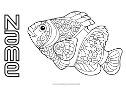 Free colouring Mandala Animal Fish April Fool's Day Marine or aquatic animals