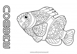 Colorear gratis Mandala Animales Pescado Día de los Inocentes Animales marinos o acuáticos