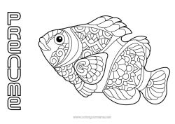 Desen liber de colorat Mandala Animal Pește Păcăleală de 1 aprilie Animale marine sau acvatice