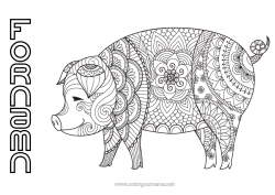 Gratis färgläggning Mandala Gris Djur Kinesiskt nyår Gårdsdjur