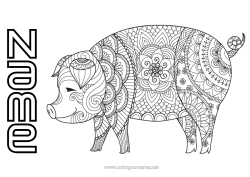 Free colouring Mandala Pig Animal Chinese New Year Farm animals