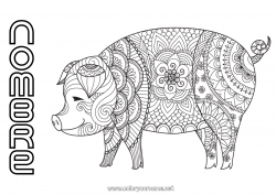 Dibujo libre Mandala Cerdo Animales Año Nuevo chino Animales de granja