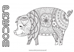 Coloriage gratuit Mandala Cochon Animal Nouvel An chinois Animaux de la ferme