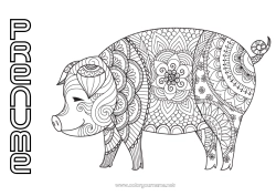 Pagină de colorat personalizată Mandala Porc Animal Anul Nou Chinezesc Animale de fermă