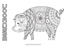 Gratis tekening Mandala Varken Dier Chinees Nieuwjaar Boerderijdieren