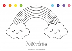 Colorear gratis Lindo Kawaii Número Actividades para niños Arcoíris